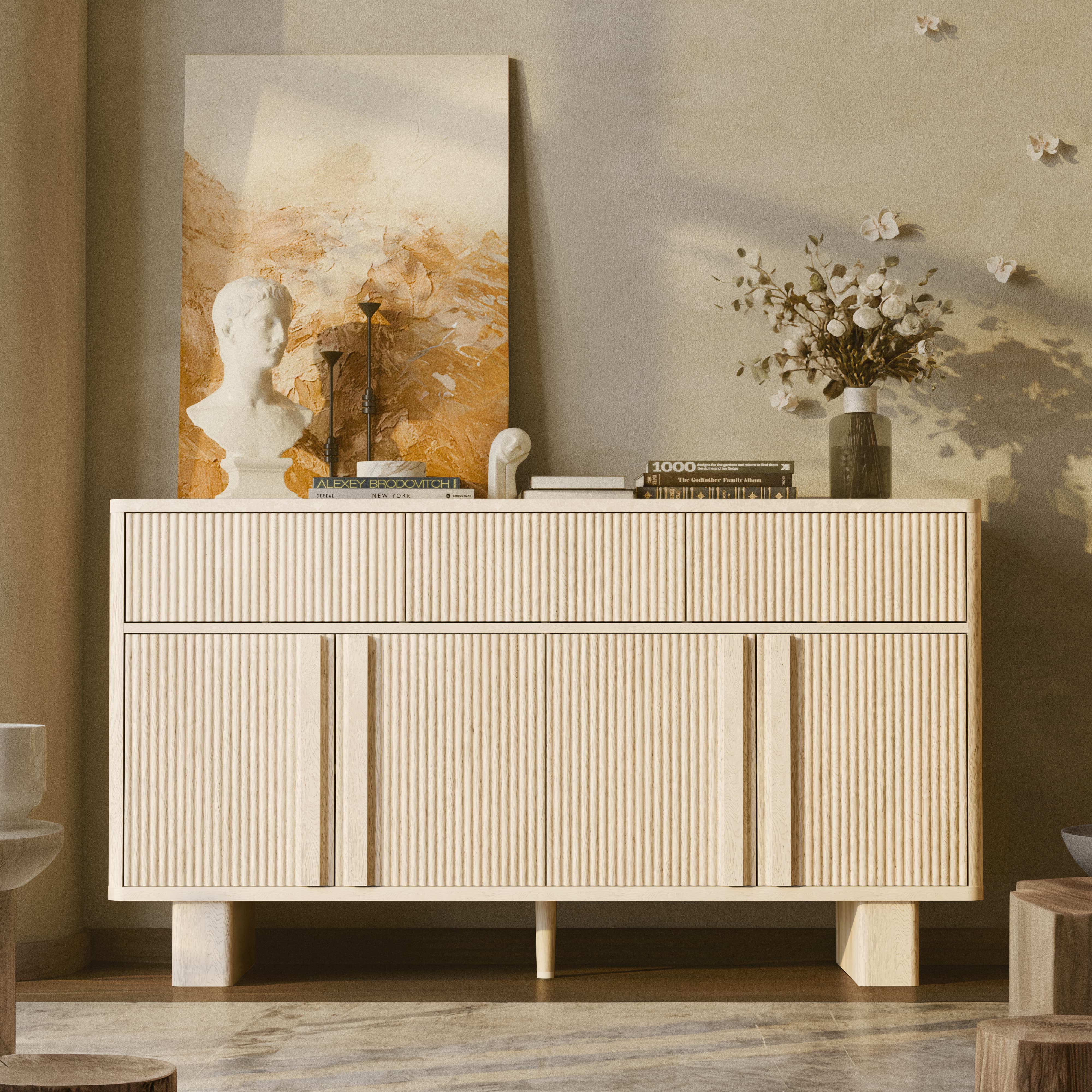 55" Wide Modern Sideboard Buffet Cabinet with Storage