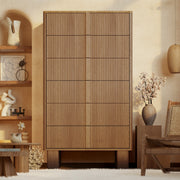 Fluted 6 Drawer Dressers for Bedroom, 51" Tall Modern Chests of Drawers with Wooden Handle