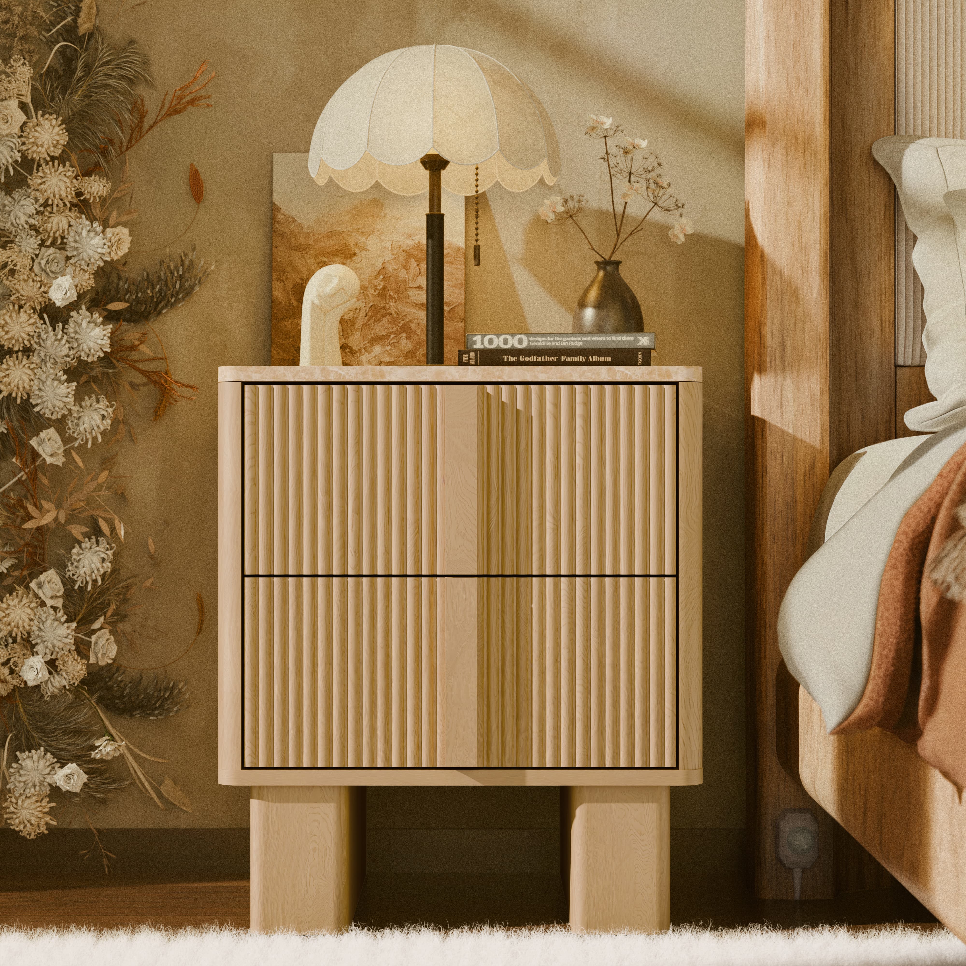 Fluted Night Stand with Charging Station