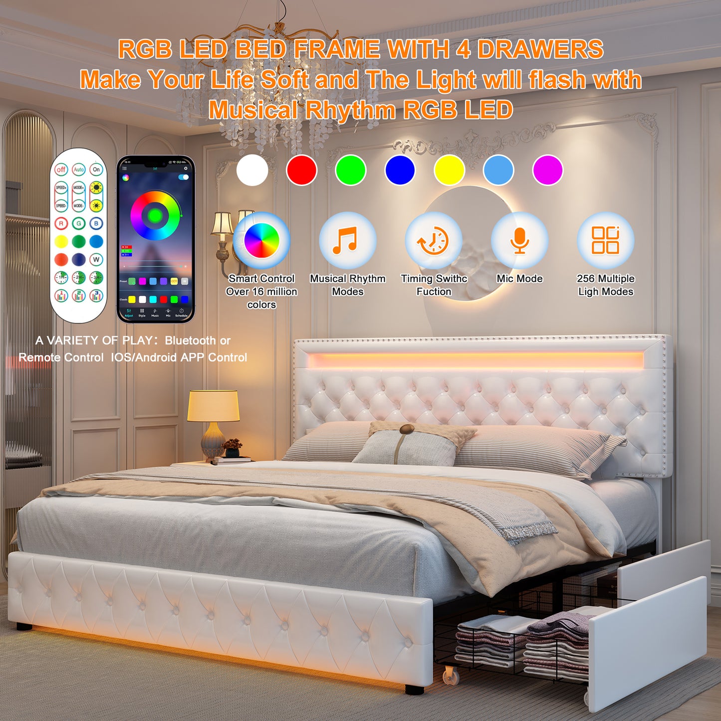 Ambient Glow Recessed LED Bed Frame