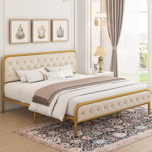 Curved Gold Bed Frame with Elegant Metal Accents