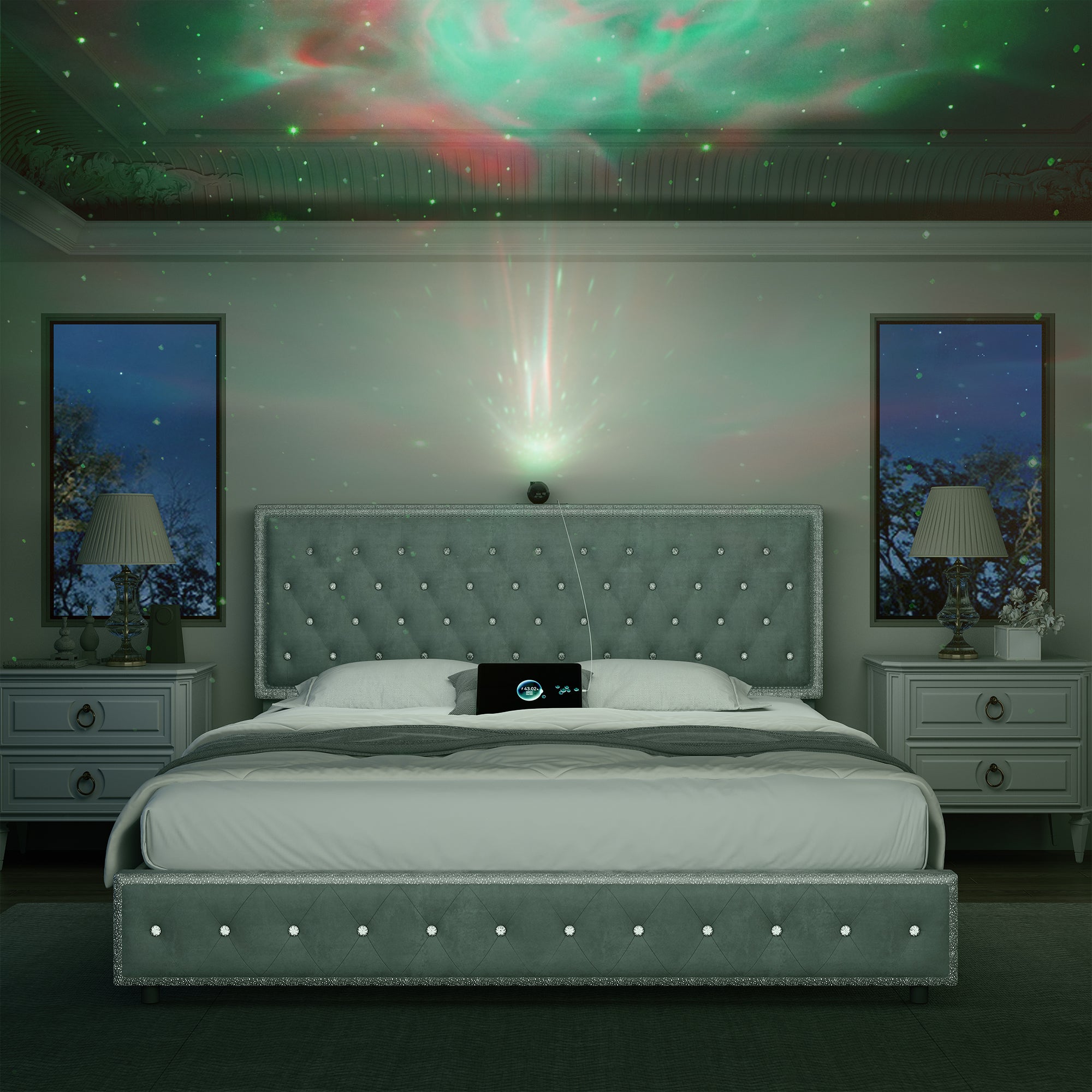 Music Galaxy Light Bed Frame, No Drawers