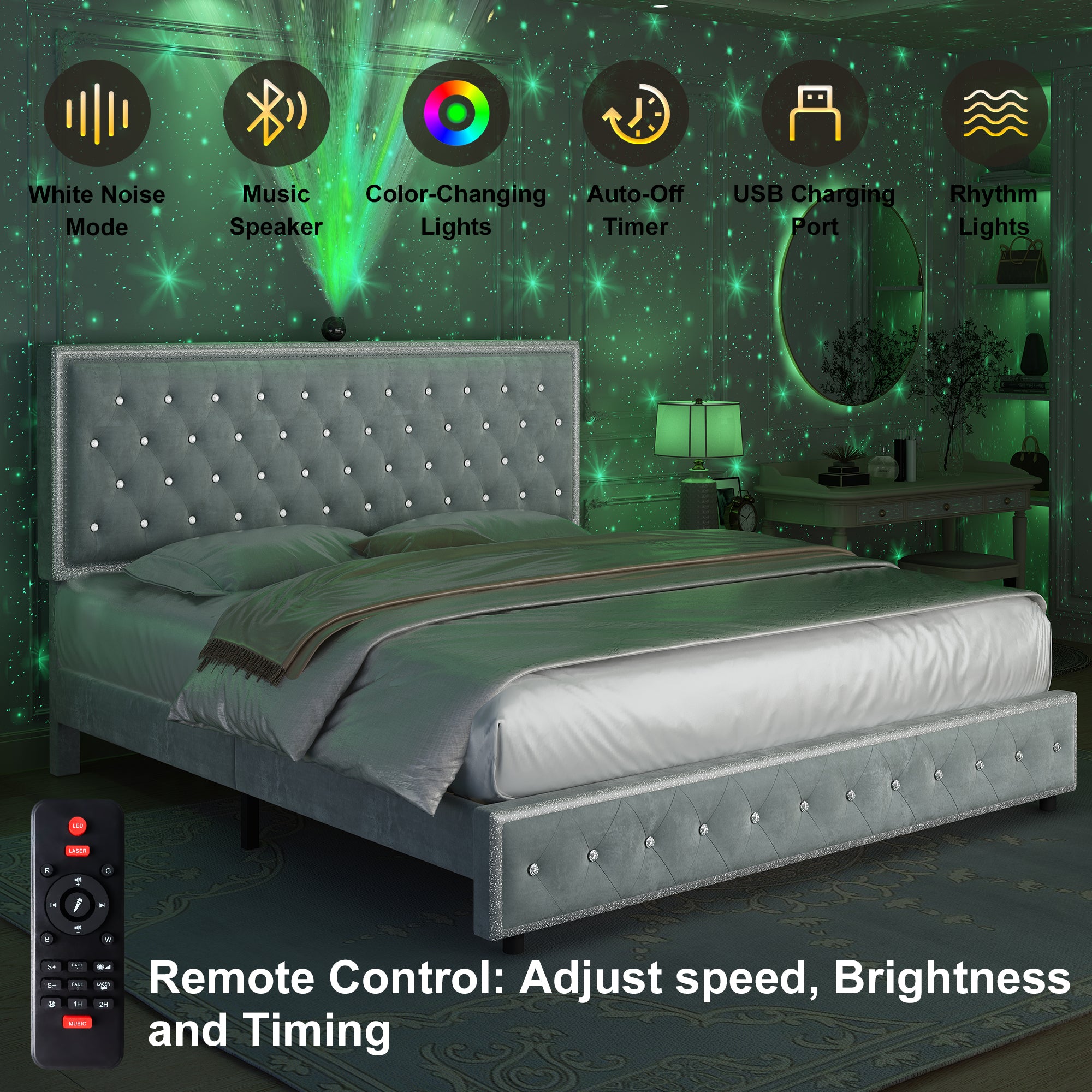 Music Galaxy Light Bed Frame, No Drawers – GEGOFORU