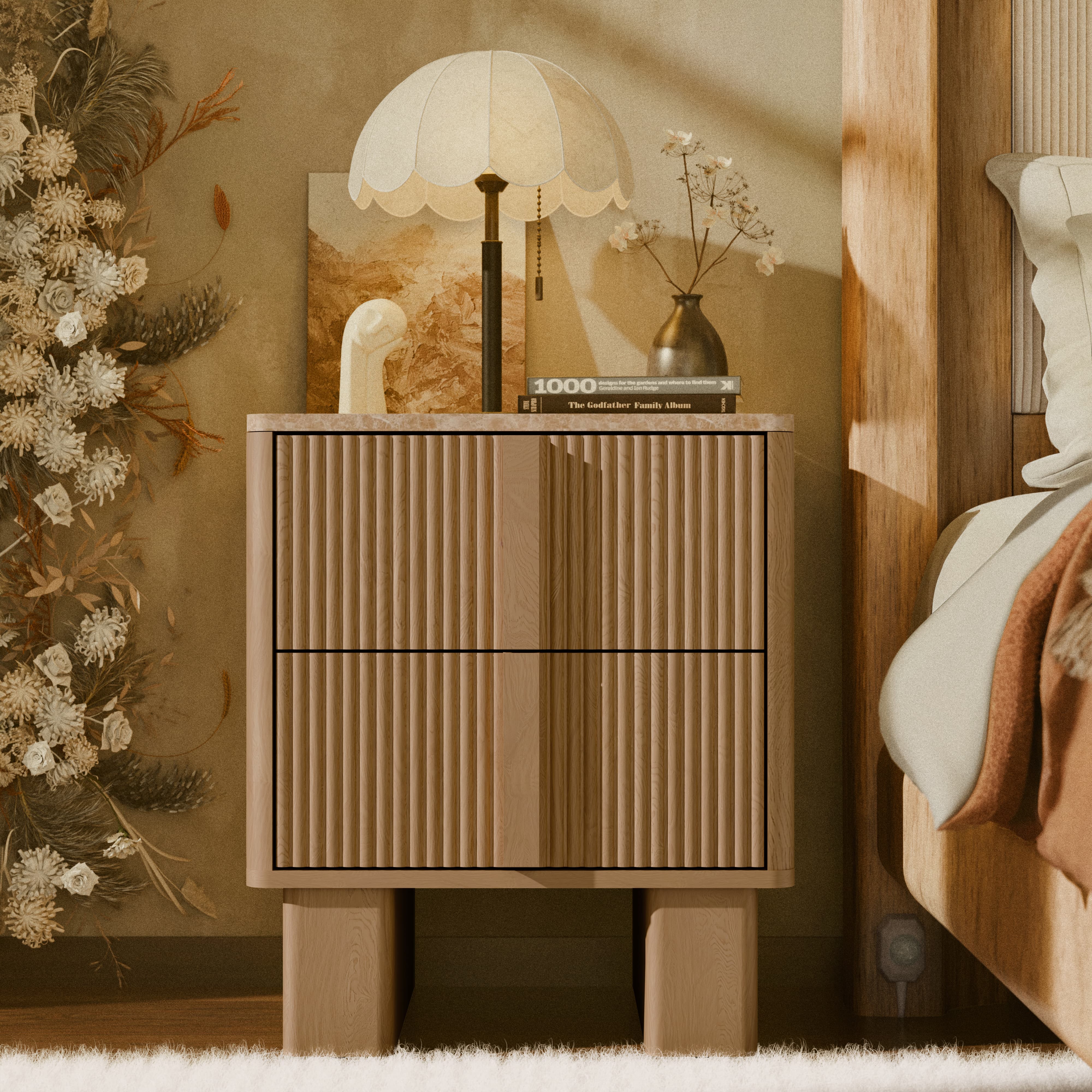 Fluted Night Stand with Charging Station – GEGOFORU