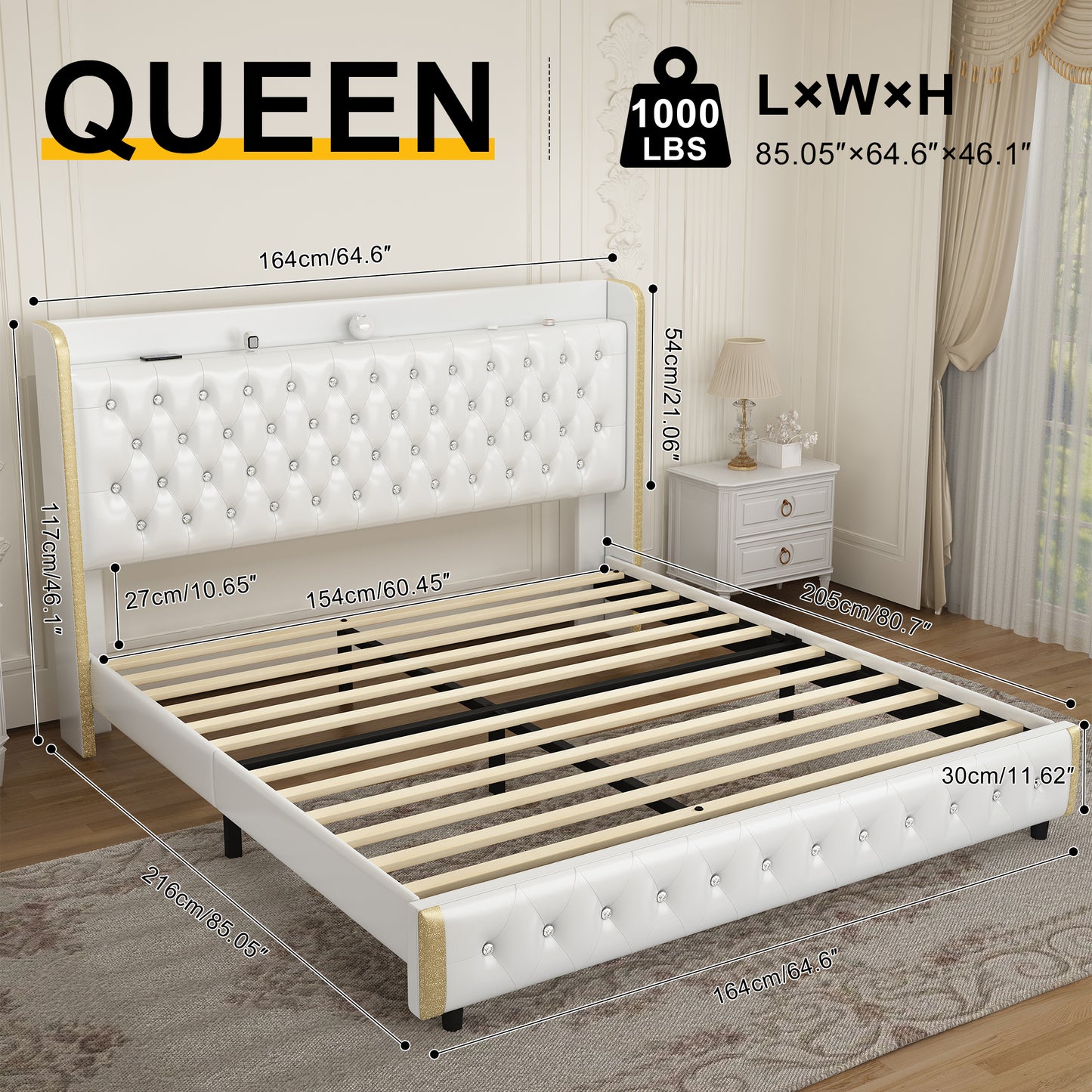 Music Galaxy Light Bed Frame with Side Panels, No Drawers