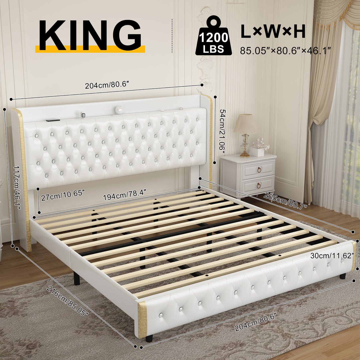 Music Galaxy Light Bed Frame with Side Panels, No Drawers