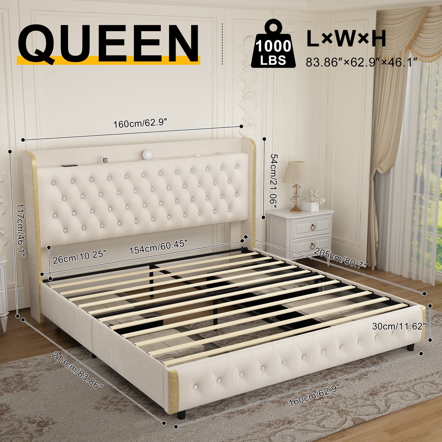 Music Galaxy Light Bed Frame with Side Panels and Drawers