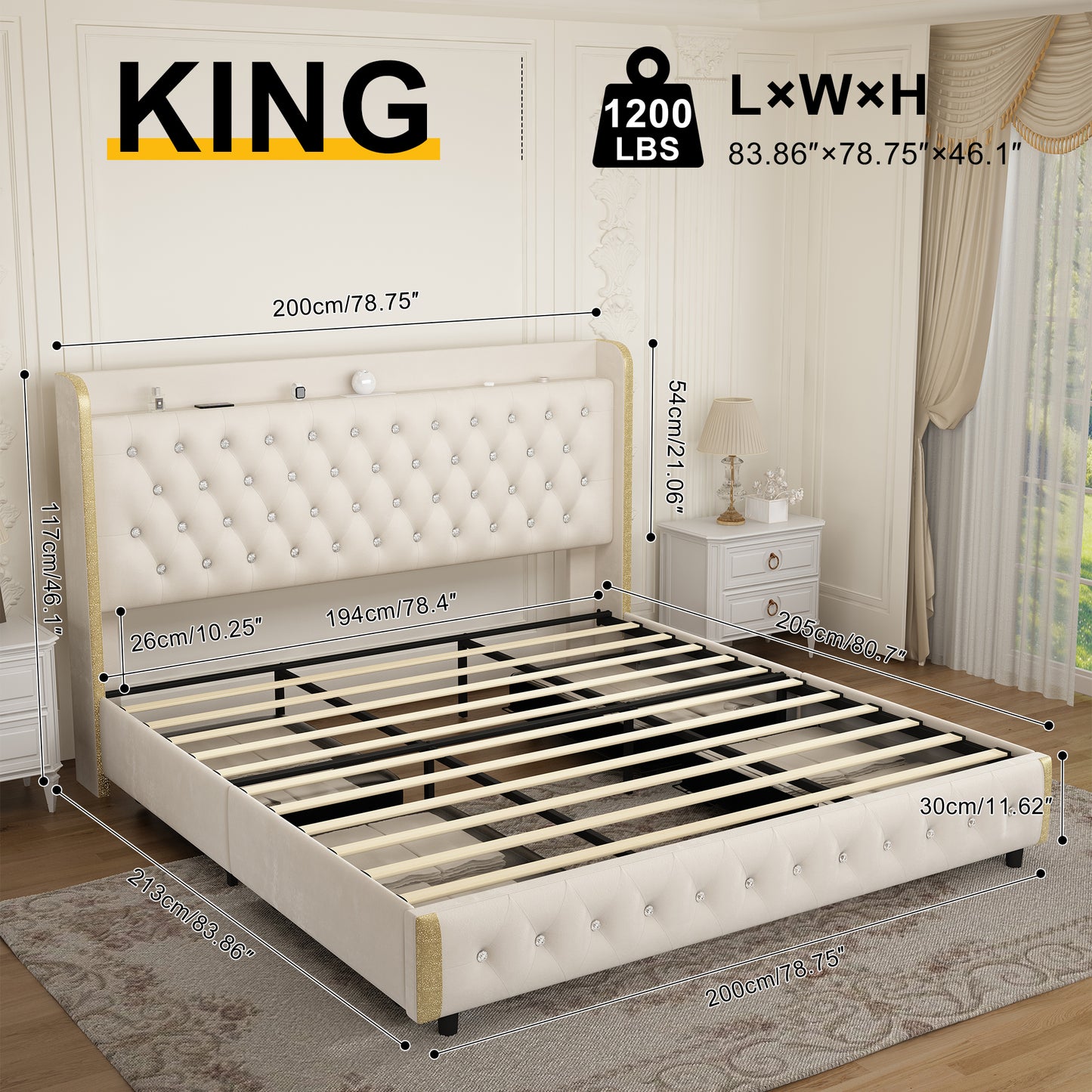 Music Galaxy Light Bed Frame with Side Panels and Drawers