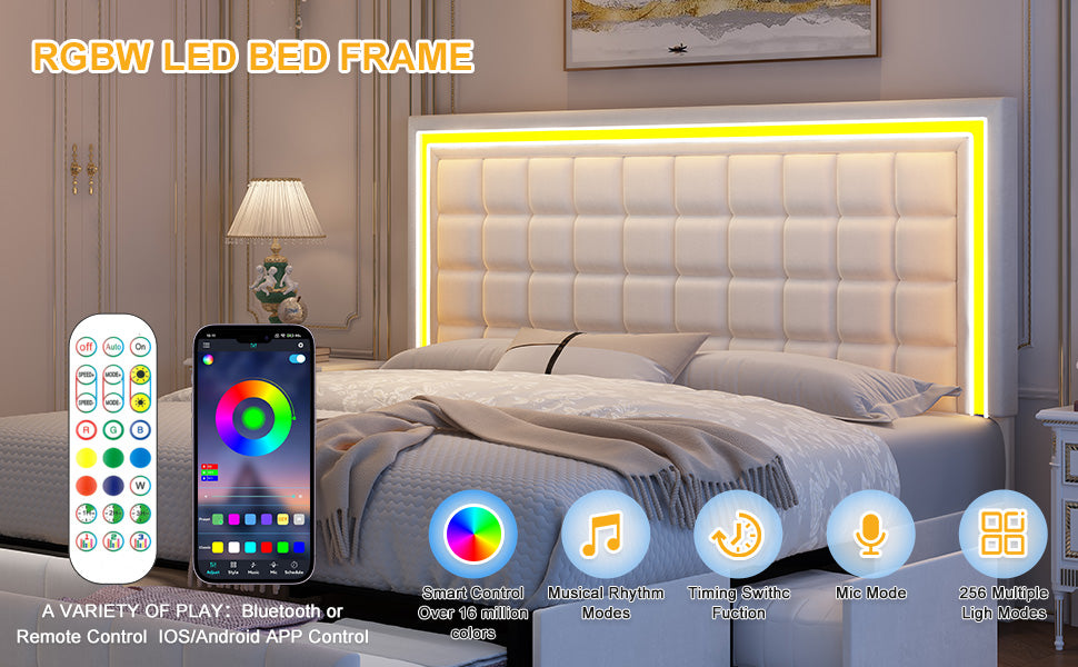 Square Grid Headboard LED Bed Frame