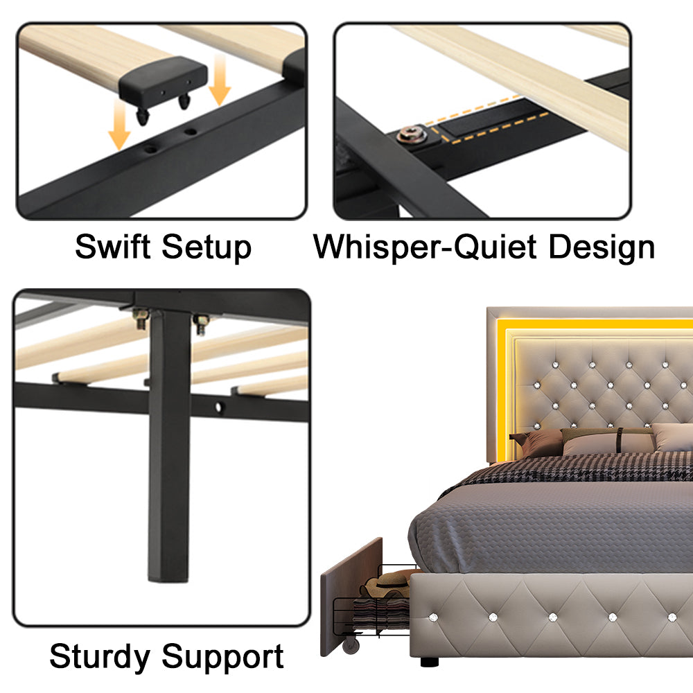 Crystal Button LED Bed Frame