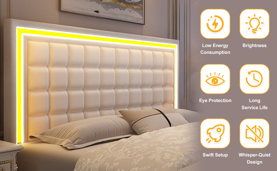 Square Grid Headboard LED Bed Frame