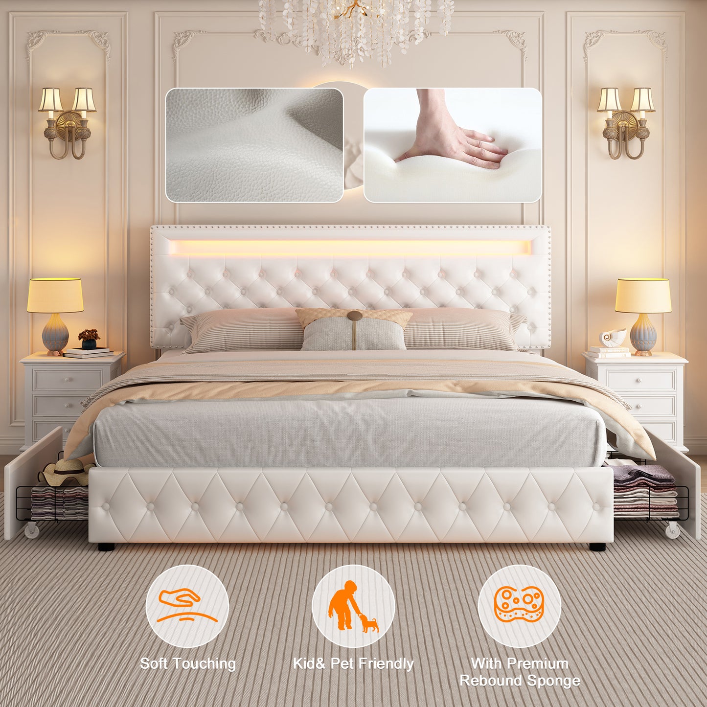 Ambient Glow Recessed LED Bed Frame