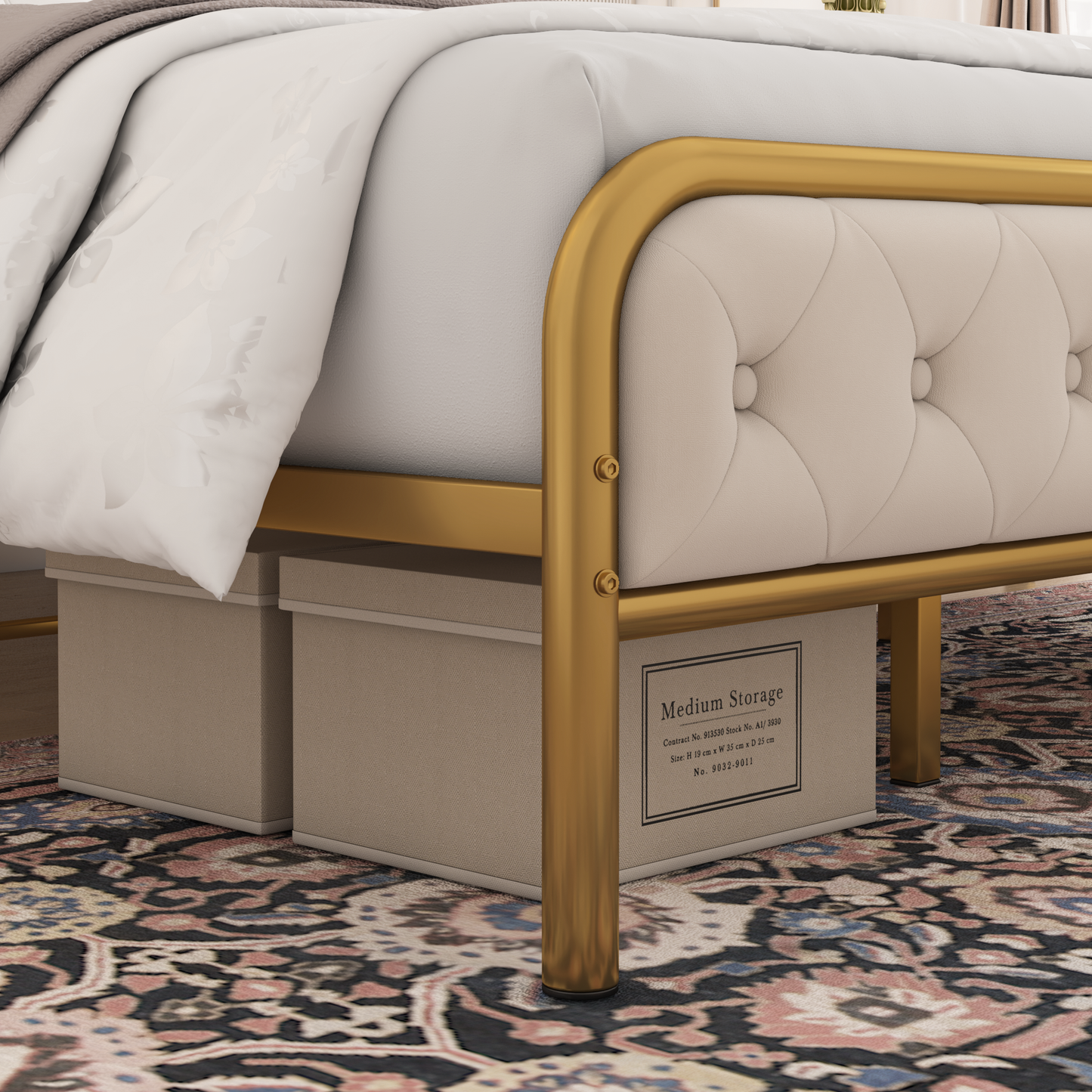 Curved Gold Bed Frame with Elegant Metal Accents