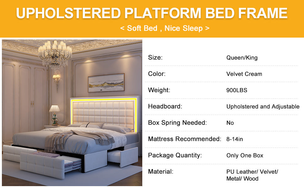 Square Grid Headboard LED Bed Frame