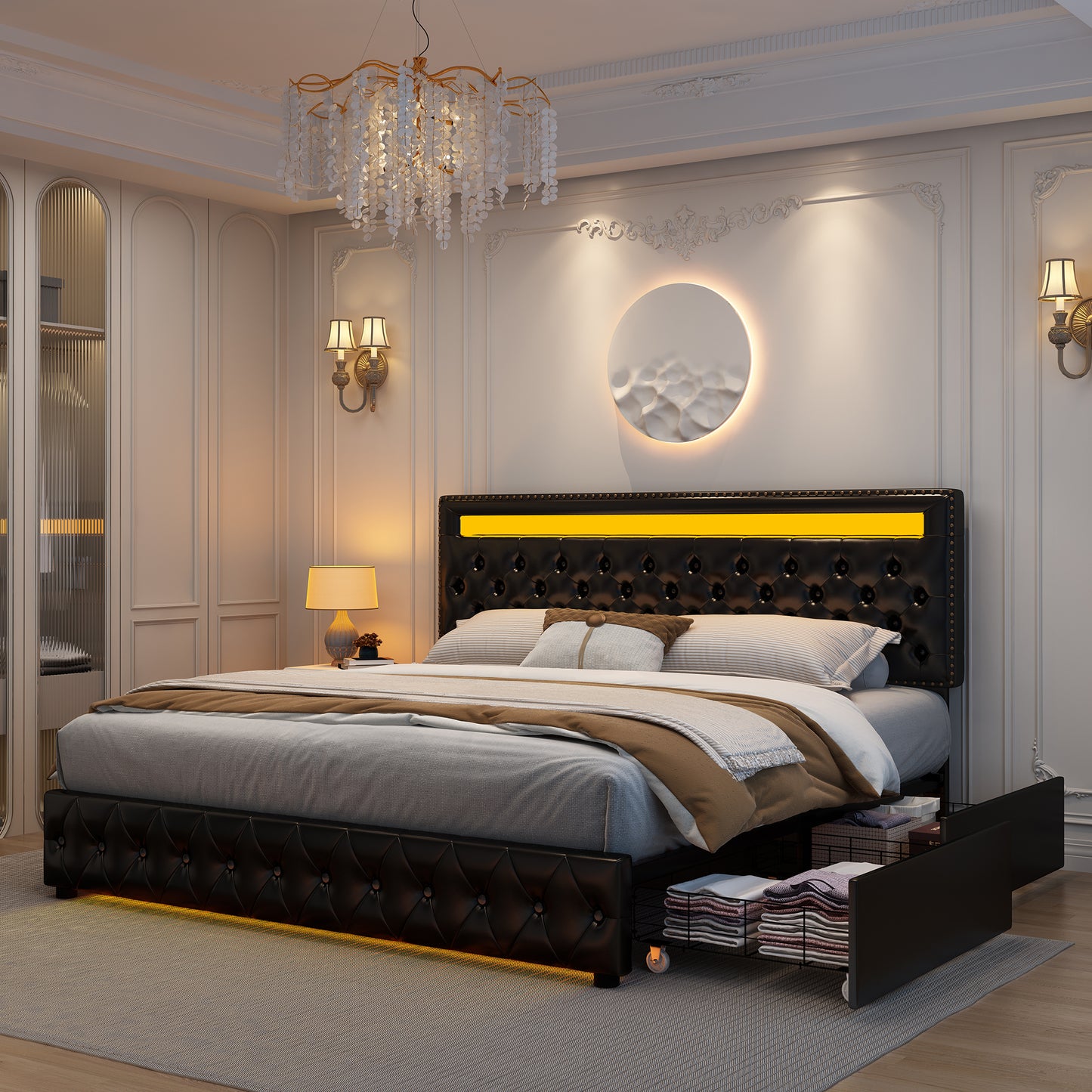 Ambient Glow Recessed LED Bed Frame